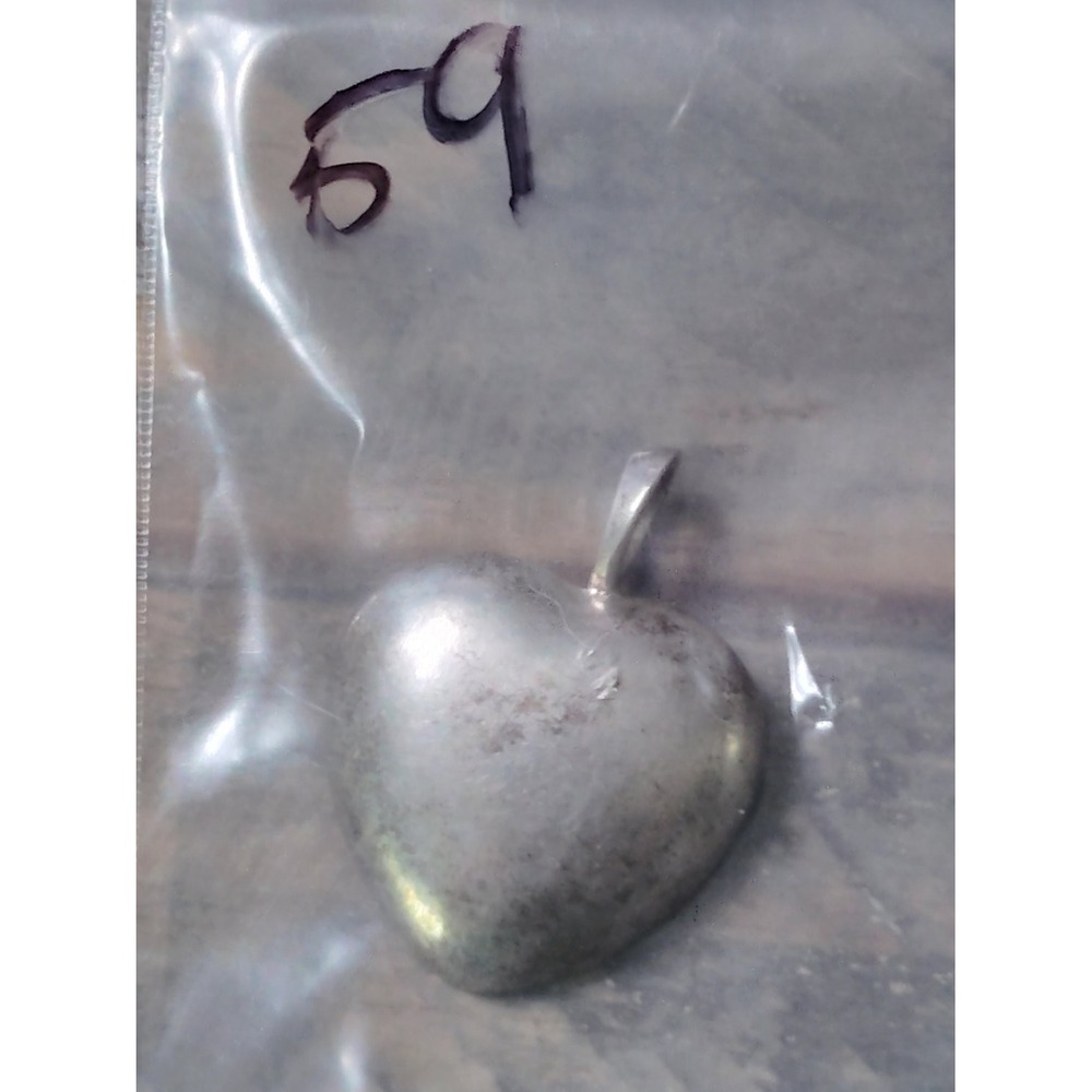 Vintage Silver Puffed Heart Pendant Charm Hollow Back Stippled Design